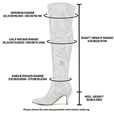 Women's Glitter Pointed Toe Stiletto Heels Over the Knee High Boots