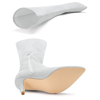 Women's Glitter Pointed Toe Stiletto Heels Over the Knee High Boots