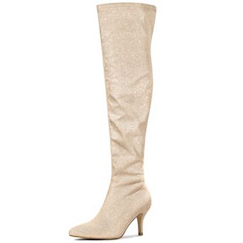 Women's Glitter Pointed Toe Stiletto Heels Over the Knee High Boots