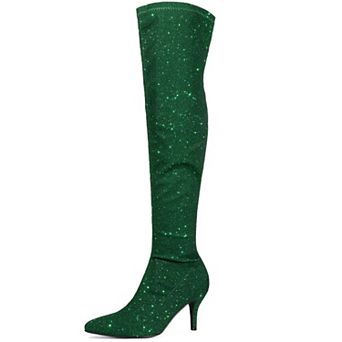 Women's Glitter Pointed Toe Stiletto Heels Over the Knee High Boots