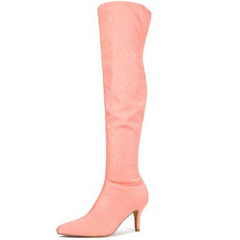 Women's Glitter Pointed Toe Stiletto Heels Over the Knee High Boots