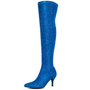 Women's Glitter Pointed Toe Stiletto Heels Over the Knee High Boots