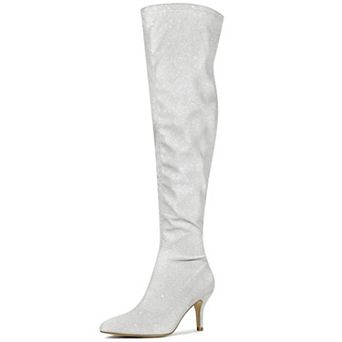 Women's Glitter Pointed Toe Stiletto Heels Over the Knee High Boots