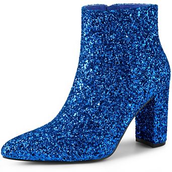 Women's Glitter Pointed Toe Chunky Heel Ankle Boots