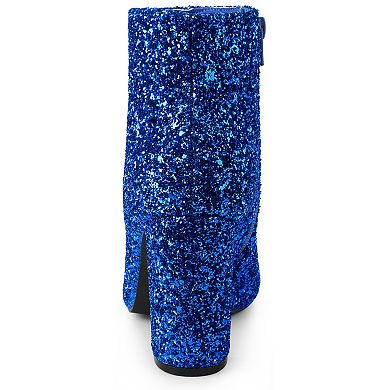 Women's Glitter Pointed Toe Chunky Heel Ankle Boots