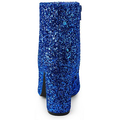 Women's Glitter Pointed Toe Chunky Heel Ankle Boots
