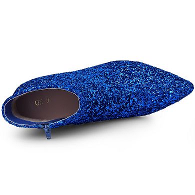 Women's Glitter Pointed Toe Chunky Heel Ankle Boots