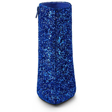 Women's Glitter Pointed Toe Chunky Heel Ankle Boots