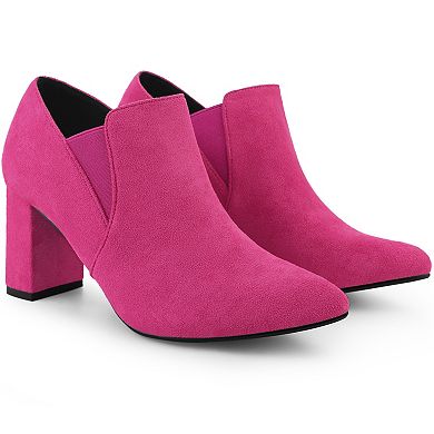 Pointy Toe Slip on Chunky Heels Chelsea Ankle Booties for Women