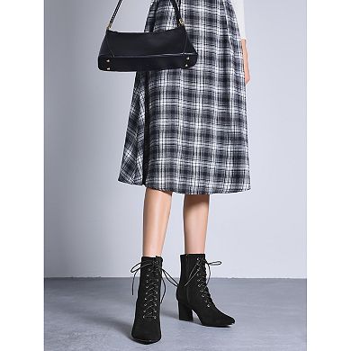 Lace Up Pointed Toe Chunky Heel Ankle Boots for Women