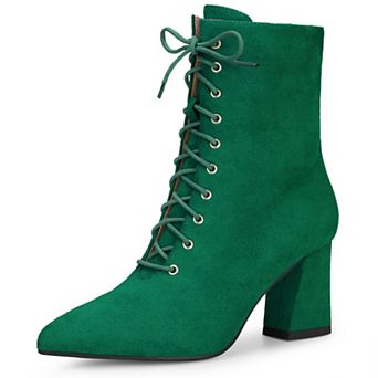 Lace Up Pointed Toe Chunky Heel Ankle Boots for Women