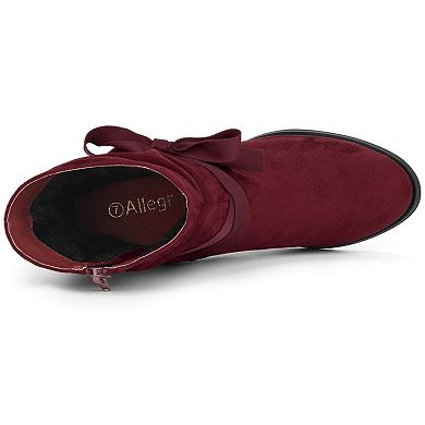 Women's Bow Decor Side Zipper Chunky Heel Ankle Boots