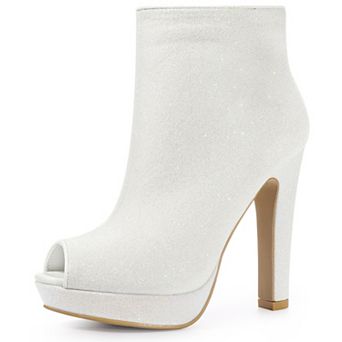 Women's Glitter Platform Chunky Heeled Open Toe Heel Ankle Boots