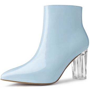 Women's Clear Heel Pointed Toe Chunky Heels Ankle Boots