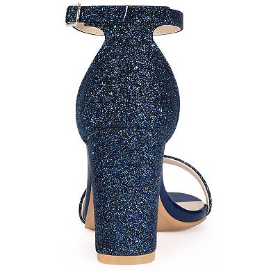 Women's Glitter Ankle Strap Chunky Heels Sandals