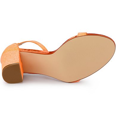 Women's Glitter Ankle Strap Chunky Heels Sandals