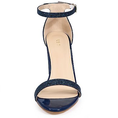 Women's Glitter Ankle Strap Chunky Heels Sandals