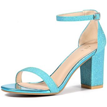 Women's Glitter Ankle Strap Chunky Heels Sandals