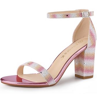 Women's Glitter Ankle Strap Chunky Heels Sandals