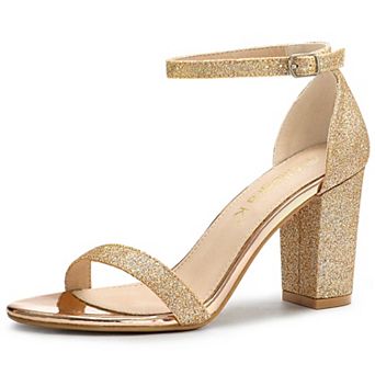 Women's Glitter Ankle Strap Chunky Heels Sandals