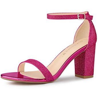 Women's Glitter Ankle Strap Chunky Heels Sandals