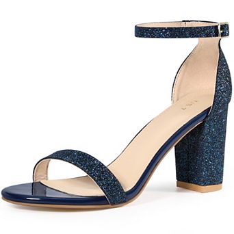 Women's Glitter Ankle Strap Chunky Heels Sandals