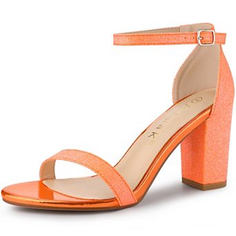 Women's Glitter Ankle Strap Chunky Heels Sandals