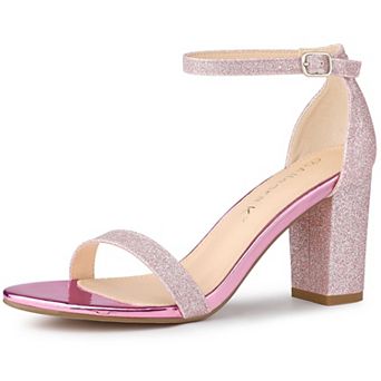 Women's Glitter Ankle Strap Chunky Heels Sandals
