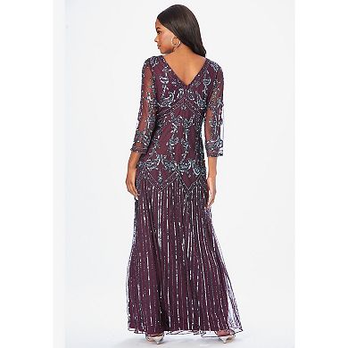 Roaman's Women's Plus Size Beaded V Neck Gown