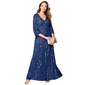 Roaman's Women's Plus Size Plus Size Beaded V-Neck 3/4 Sleeve Sleeve Maxi Gown