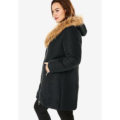 Roaman's Women's Plus Size Asymmetrical Double Layer Puffer Coat