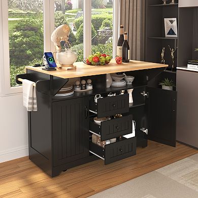 Merax 55.7'' Large Kitchen Island with 2 Drop Leaf