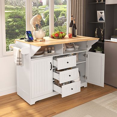 Merax 55.7'' Large Kitchen Island with 2 Drop Leaf
