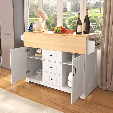 Merax 55.7'' Large Kitchen Island with 2 Drop Leaf
