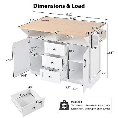 Merax 55.7'' Large Kitchen Island with 2 Drop Leaf