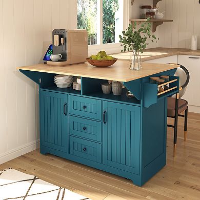Merax 55.7'' Large Kitchen Island with 2 Drop Leaf