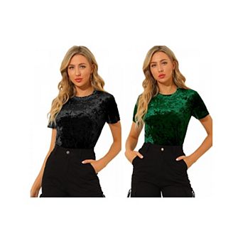 2 Packs Women's Party Velvet Top Crew Neck Short Sleeve Casual T-Shirt