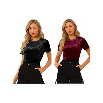 2 Packs Women's Party Velvet Top Crew Neck Short Sleeve Casual T-Shirt