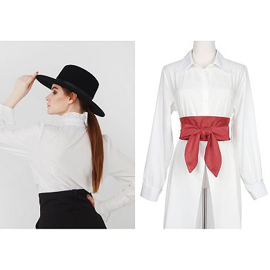 Women Solid Obi Belt, Bowknot Self Tie Wrap Wide Sash Waistband Belt for Dress