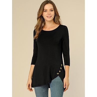 2 Packs Women's Round Neck 3/4 Sleeve Asymmetric Hem Casual Tunic Top