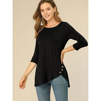 2 Packs Women's Round Neck 3/4 Sleeve Asymmetric Hem Casual Tunic Top