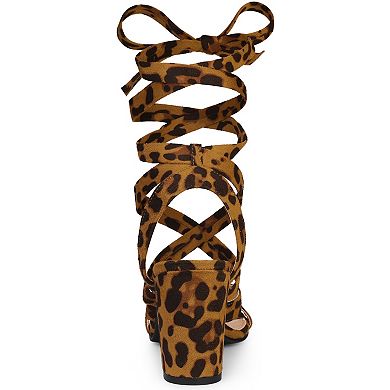 Women's Crisscross Chunky Heel Lace Ups Sandals