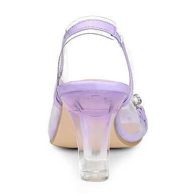 Women's Clear Slingback Flower Rhinestone Peep Toe Heels Sandals