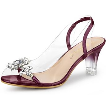 Women's Clear Slingback Flower Rhinestone Peep Toe Heels Sandals
