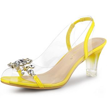 Women's Clear Slingback Flower Rhinestone Peep Toe Heels Sandals
