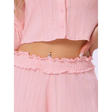 Women's Lounge Set Long Sleeve Pajamas Button Shirts with Shorts 2 Piece Y2k Workout Sets