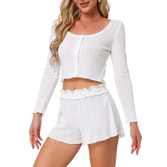 Women's Lounge Set Long Sleeve Pajamas Button Shirts with Shorts 2 pc Y2k Workout Sets