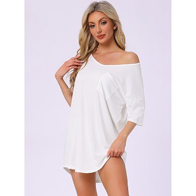 Women's T-shirt Nightgown Soft V Neck Sleepshirts Comfy Oversized Nightshirt Plus Size