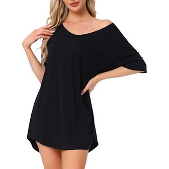 Women's T-shirt Nightgown Soft V Neck Sleepshirts Comfy Oversized Nightshirt Plus Size