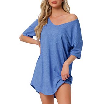 Women's T-shirt Nightgown Soft V Neck Sleepshirts Comfy Oversized Nightshirt Plus Size